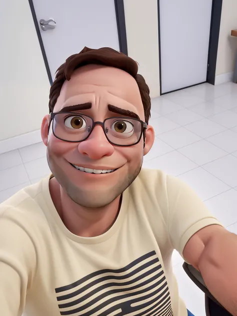 Obra-prima, de melhor qualidade, A brunette man with glasses, alta qualidade, melhor qualidade estilo Disney Pixar 3d