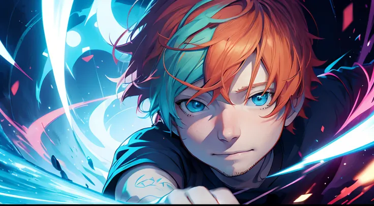 ((Ed Sheeran)), anime, colorful, anime art, luminescent, expressive eyes