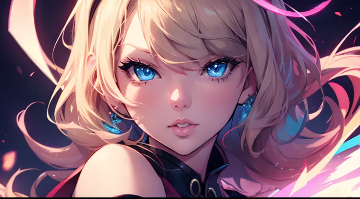 ((Taylor Swift)), anime, colorful, anime art, luminescent, expressive eyes,