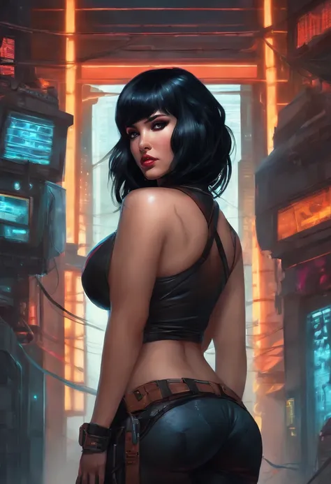 big ass cyberpunk girl with black hair ,big boobs