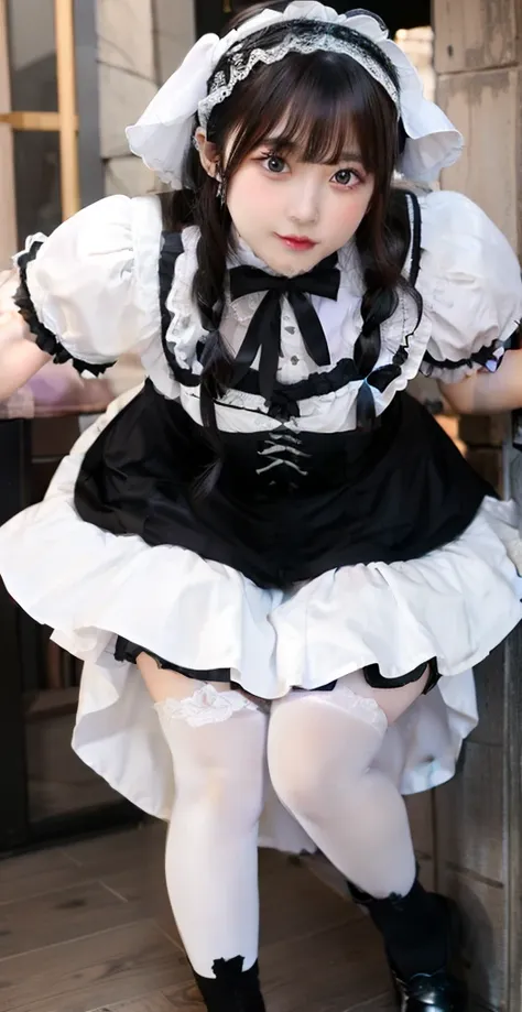 girl with、large full breasts、beautiful foot、、、good style、voluminous purple gothic lolita fashion、、white tights、、idol face、