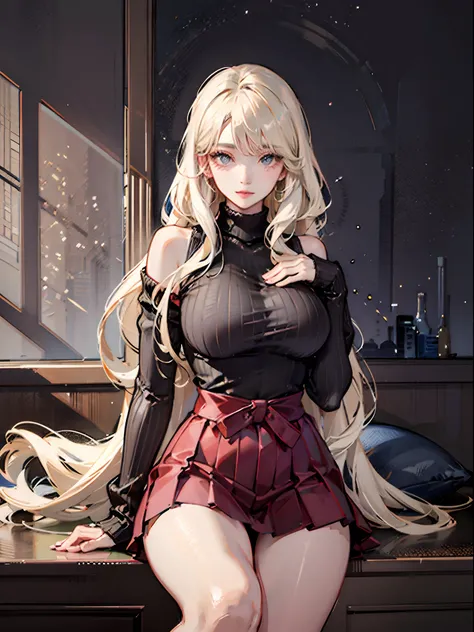 top-quality、Realistic、bule、High school students、Sweaters、Body-fitting clothing、Super huge、big eye、long lashes、Long upper eyelashes、voluminous eyelashes、Platinum Blonde Hair、Voluminous long hair、cute little、Extraordinary beauty、shining white skin、thighs thi...