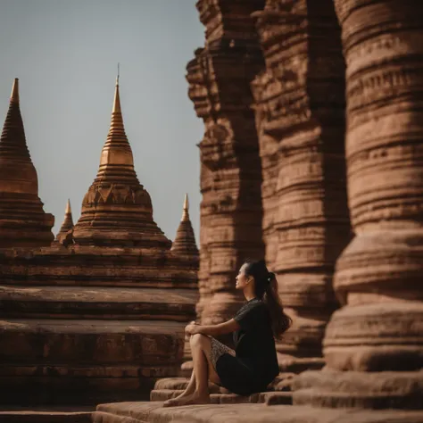 Jisoo photorealistic in the background of myanmar bagan temples,sunny, clear weather ,