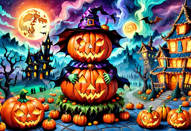 (tmasterpiece),（ultra - detailed: 1.3），best qualtiy，（glittery: 1.2），（fantasy halloween world: 1.4），(van gogh-style halloween: 1....