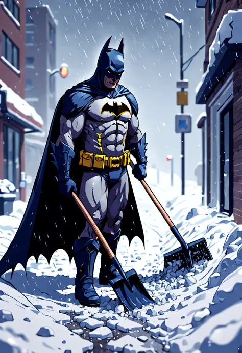 ASCIIBatman shoveling the walk