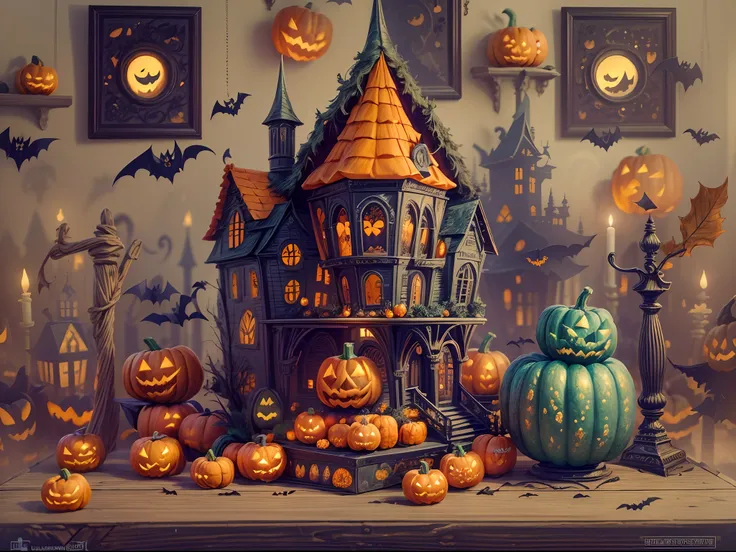 (tmasterpiece),（ultra - detailed：1.3），best qualtiy，（glittery:1.2），（fantasy halloween world:1.4），(halloween in van gogh style: 1....