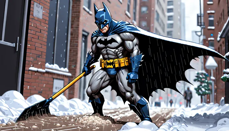 ASCIIBatman shoveling the walk