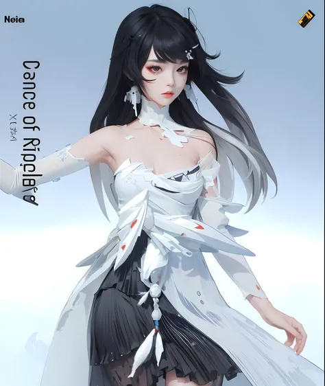 Masterpiece, realistic, A beautifull girl, fighting pose, minimalist costume, deep shadow, killer girl, long hair, photorealistic, red eyeliners smoke effect, black and white hair, hair ornaments, ice theme dress