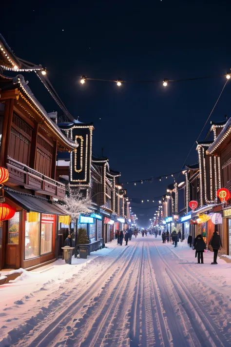 A city in northeastern China，Snowy street scene in winter，Its cold