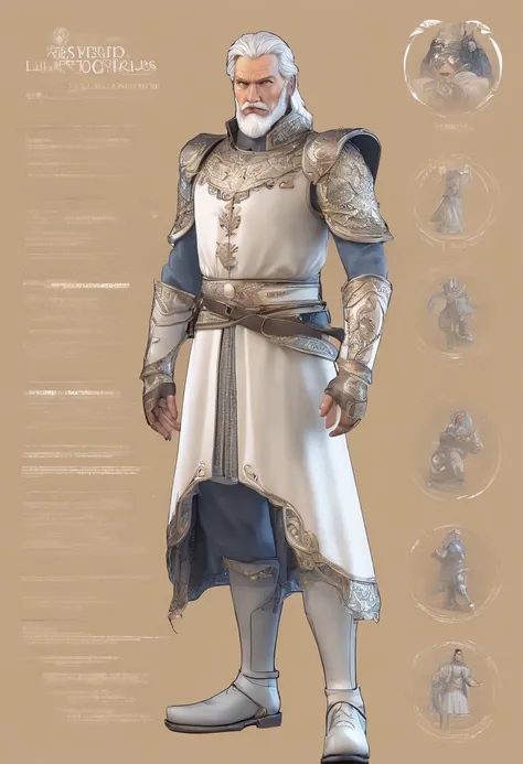 A dynamic full-body pose of a character,Middle Ages Strong 43-year-old men with white hair and beard wear Crown Coat with black dots of skin THUMBS UP, Rey Midas usando un videojuego , character sheet, fondo blanco --ar 3:2,Poses de personajes