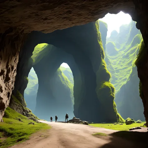 The image of a cave like something out of an RPG。With a sense of perspective