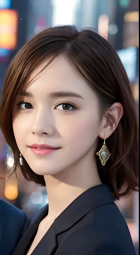 (A hyper-realistic), (hight resolution), (8K), (ighly detailed),  (beatiful detailed eyes), (top-quality), (ultra-detailliert), (​masterpiece), (A detailed face), softfocus、face of emma watson、Colossal tits、japanes、Times Square background photographed in N...