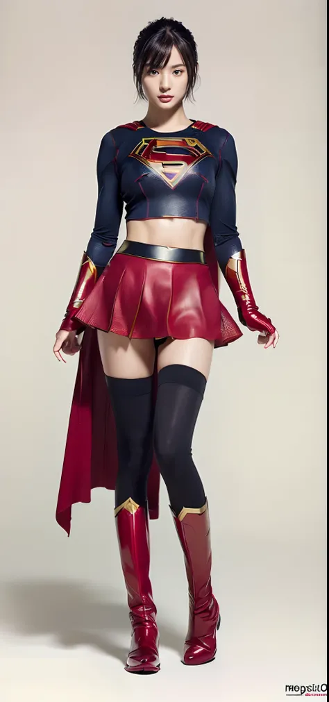 Beautiful girl fighting、japanes、Cute Beautiful Girl、(((Wear black tights on your beautiful legs.)))、(((beauty legs)))、(((Painful look)))、((((Make the most of the original image)))、(((Supergirl Costume)))、(((Beautiful hair with short cuts)))、(((Injured)))、(...