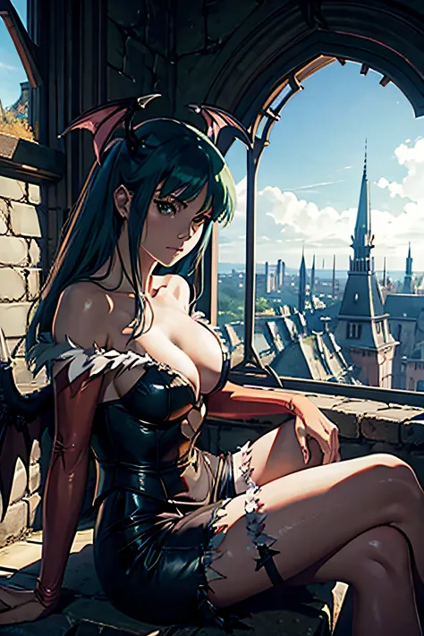 Anime, Morrigan Aensland, Sitting on castle window