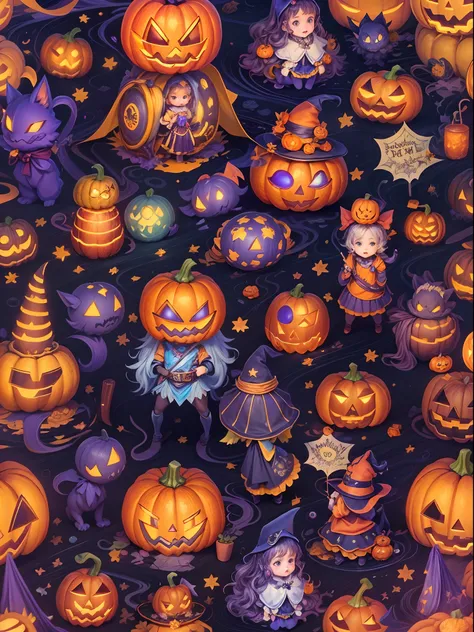 (tmasterpiece),（ultra - detailed：1.3），best qualtiy，（glittery:1.2），（fantasy halloween world:1.4），(van gogh-style halloween: 1.5),...