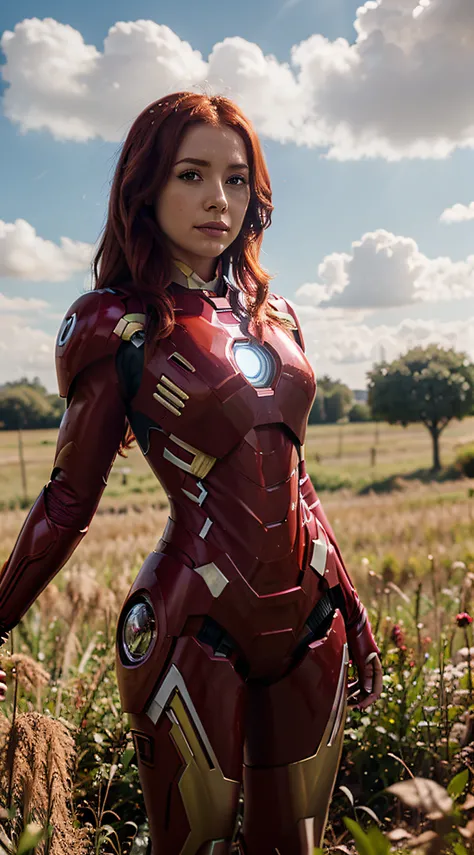 a cute Iron Man red hair fantasy in the field 4k