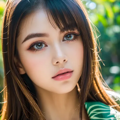 (best quality,4k,highres,masterpiece:1.2),ultra-detailed,beautiful detailed eyes,beautiful detailed lips,extremely detailed eyes and face,longeyelashes,jungle,soft and gentle sunlight,colorful,playful poses,highlighted textures vivid colors,bokeh,studio li...