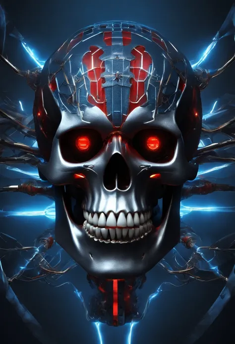 (best quality,highres,masterpiece:1.2),(ultra-detailed,extremely detailed:1.1),(realistic:1.37),(futuristic:1.1) blue and red neon skull,wide open mouth,broken head,honey,isolated from background,glowing eyes,sharp teeth,detailed cracks,shattered fragments...