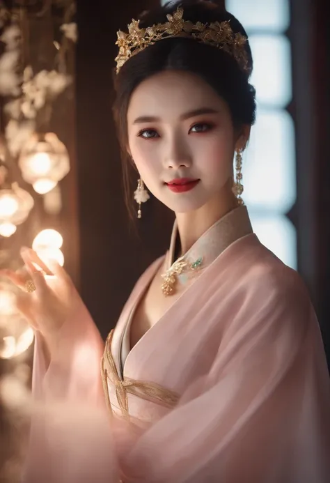 Superb Quality, Masterpiece, High Resolution, 1Girl, Blush, (Seductive Smile: 0.8), Star Eyes, Chinese Hanfu, Hair Accessories, Necklace, Jewelry, Beauty, on_body, Tyndall Effect, Realism, Shadow Room, Light Edge, Two-tone Lighting, (High Detail Skin: 1.2)...