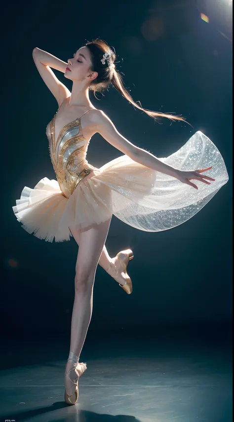 Mechanical ballet dancer,Classical ballet performance,Mechanical limbs,Beautiful ballet movements,Precise pointe work,Elegant tutu and ballet slippers,Soft and flowing tutu,Ethereal atmosphere,magical lighting,Vivid colors,Sparkling tiara,Superb mechanical...