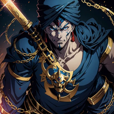 Shadow Lord Super Detailed Dynamic Shooter Lord Raoh Centerpiece Medieval Arab Warrior with Blue Turban Scary Face Hokuto No Ken Raoh Face Structure