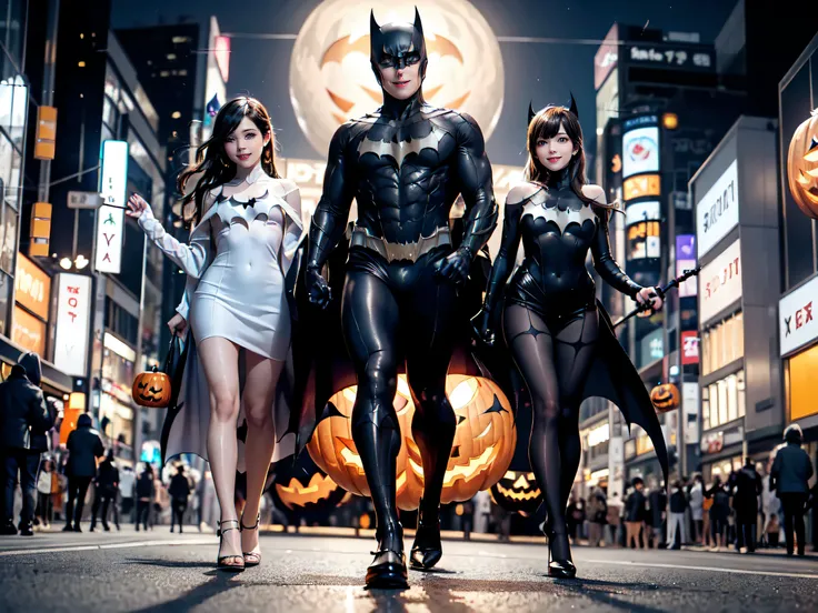 masterpiece, top-quality, top-quality, Beautifully Aesthetic:1.2, Halloween night, 
Bat-man, Bat-girl, Bat-woman,
BREAK 
((The Bat-man family are in full force:1.2)), 
((Walking At the middle of very crowded Shibuya Scramble Crossing decorated with Hallowe...