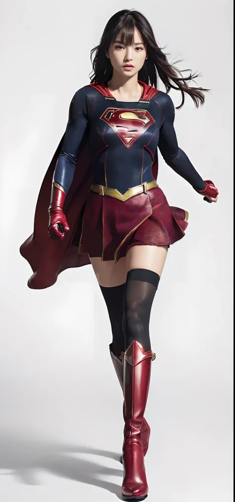 Beautiful girl fighting、japanes、Cute Beautiful Girl、(((Wear black tights on your beautiful legs.)))、(((beauty legs)))、(((Painful look)))、((((Make the most of the original image)))、(((Supergirl Costume)))、(((Beautiful hair with short cuts)))、(((Injured)))、(...