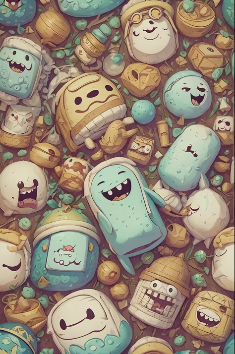 happy marshmallows, in style of adventure time, intricate detail, concept art