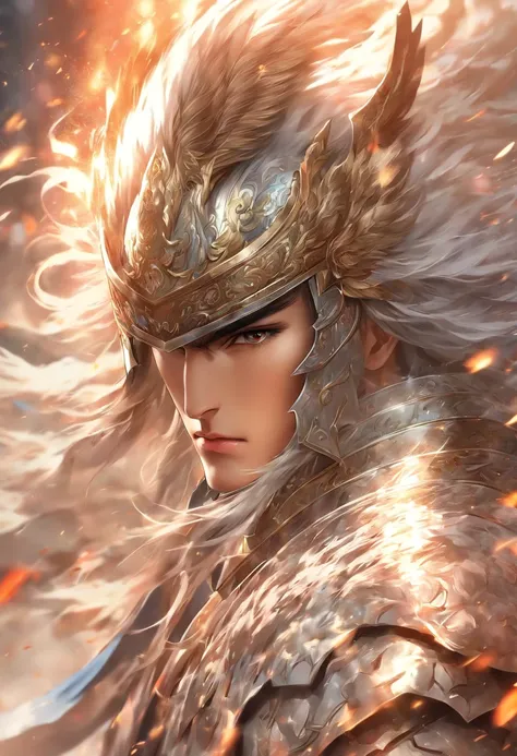 zhao yun，A young general in white，Riding a white horse is charging，Holding a silver spear in his hand，Warring states，The armor which is gorgeous with a silver-white pattern，Clear, delicate and handsome facial features，A pair of murderous eyes，Very clearly ...