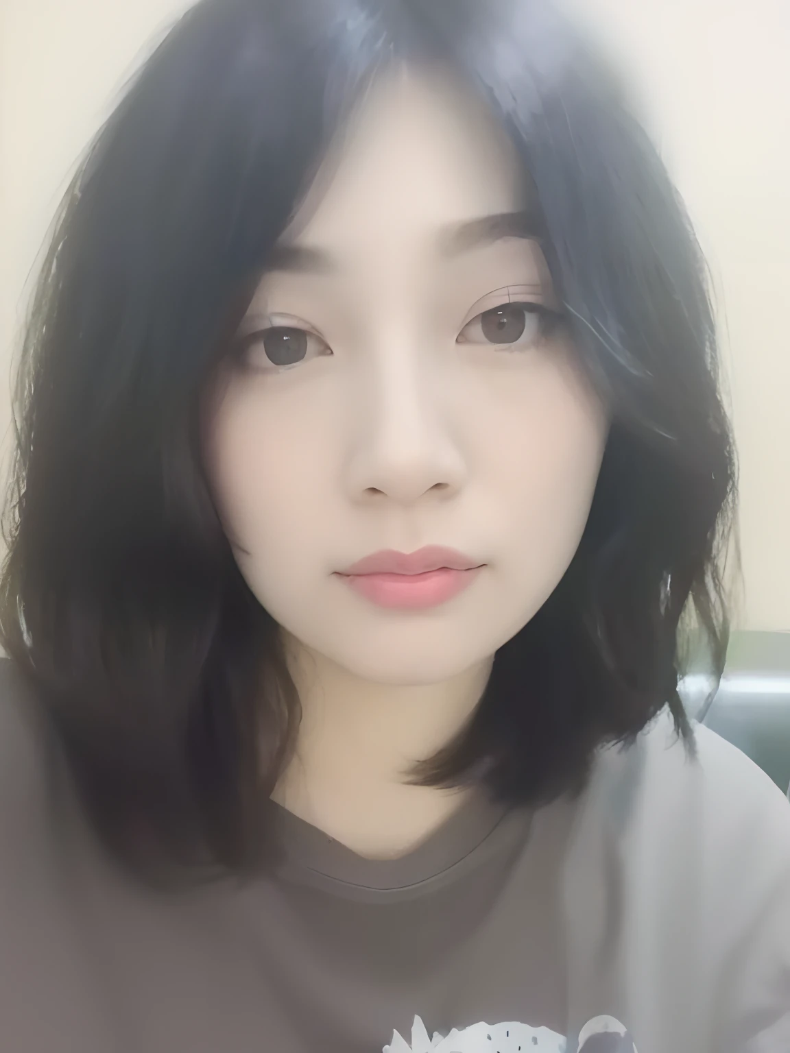 (best quality,8k,highres,masterpiece:1.2),close up of a woman with black hair and a brown shirt,short-haired woman,Korean symmetrical face,ulzzang,young and cute Korean face,natural makeup,Choi Hyun-hwa,8k selfie photo,with a lovely,fine face