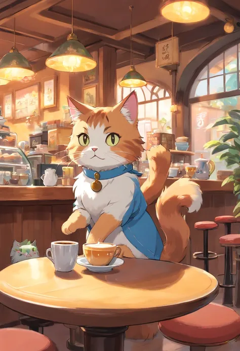 1 fluffy female cat,Embarrassing,Drinking coffee at a cat café,