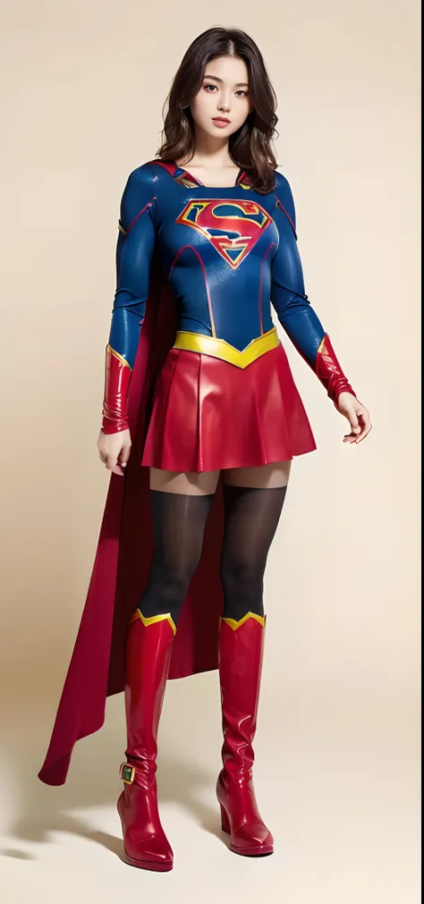 Beautiful girl fighting、japanes、Cute Beautiful Girl、(((Wear black tights on your beautiful legs.)))、(((beauty legs)))、(((Painful look)))、((((Make the most of the original image)))、(((Supergirl Costume)))、(((Beautiful hair with short cuts)))、(((Injured)))、(...