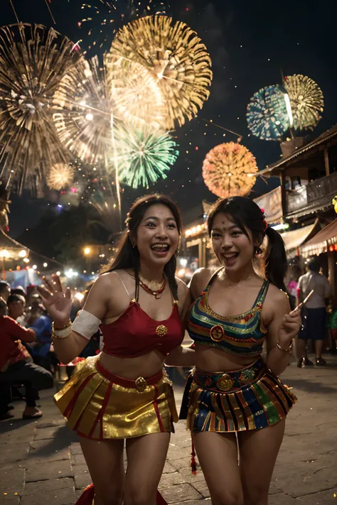 (best quality,4k,highres),crowd of happy people,Myanmar Thadingyut festival,beautifully lit pagoda,spectacular lanterns,HAPPY THADINGYUT letter,joyful atmosphere,colorful celebration,traditional festival,cheerful faces,enjoying the festivities,vibrant ener...