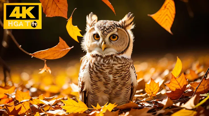 arafed owl through a field of leaves in the fall, 🍂 cute, autumn leaves falling, autumn season, beautiful autumn spirit, cutest, falling leaves, cute owl, leaves falling, magical leafs falling, cute owl, an adorable owl, 🍁 cute, high quality wallpaper, hig...