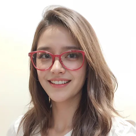 Smiling woman with red glasses and white shirt posing for a photo, fernanda suarez, Malika Favre, Alanis Guillen, Directed by: Nandor Soldier, Valentina Embaralhamento, Estefania Villegas Burgos, Lorena Avarez, andrea rocha, julia fuentes, Magda Torres Gur...