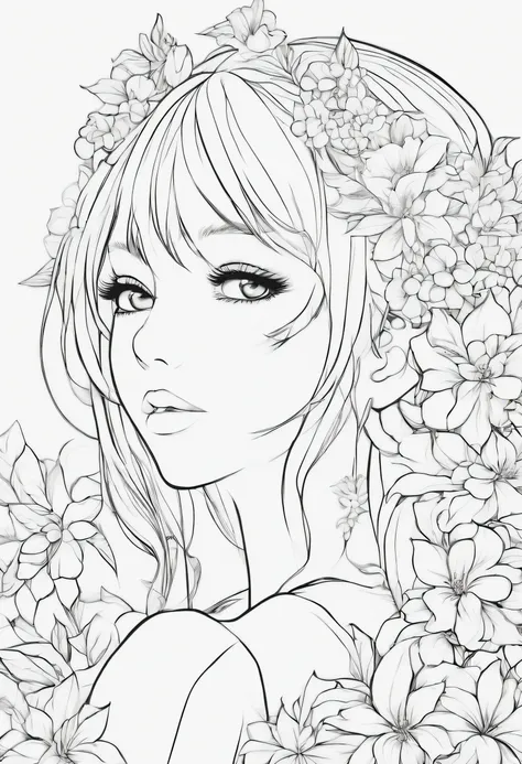 Coloring page of an anime girl