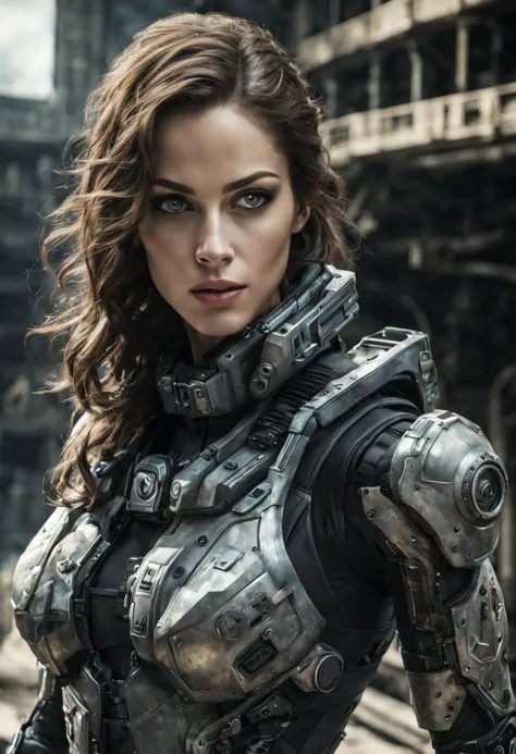 cuerpo completo, mujer alienigena extraterrestre, considerada como una de las razas mas bellas de la galaxia, parecida a kaya scoledario, con una cara, ojos y labios sensuales, vestida con uniforme sexy de gears of war, se encuentra en centro de control de...