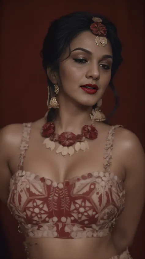 (editorial photograph of a young Indian women in red lips), karla ortiz, (highly detailed face:1.4) (smile:0.7) (backround 5 star hotel , moody, private study:1.3) POV, by lee jeffries, nikon d850, film stock photograph ,4 kodak portra 400 ,camera f1.6 len...