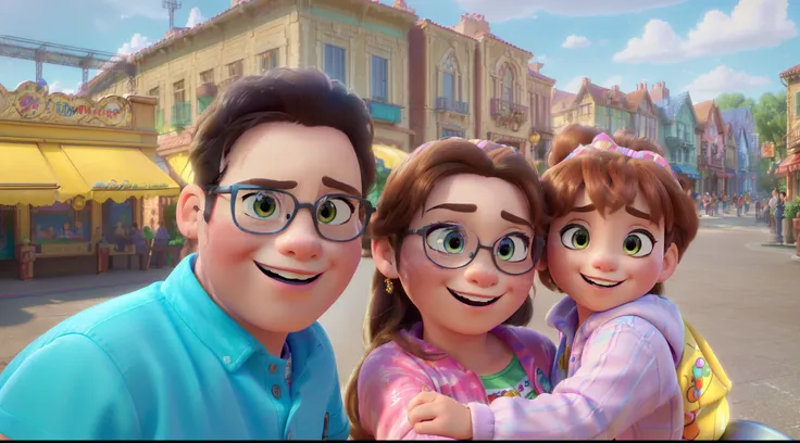 (a high quality, best quality, 4k, 8k, highres, masterpiece:1.2), ultra-detailed, (realistic, photorealistic, photo-realistic:1.37), Disney Pixar-style family, vibrant colors, dynamic lighting, lively atmosphere, whimsical characters, joyful expressions, d...