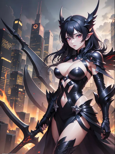 ((Finest quality)),(超A high resolution),(ultra-detailliert),((Best Anime)),sharpnes,Vivid:1.1,The art of astounding depiction,Fantasyart,Fantastic background,hellfire:1.2, (Female Grim Reaper),Deathscythe:1.1