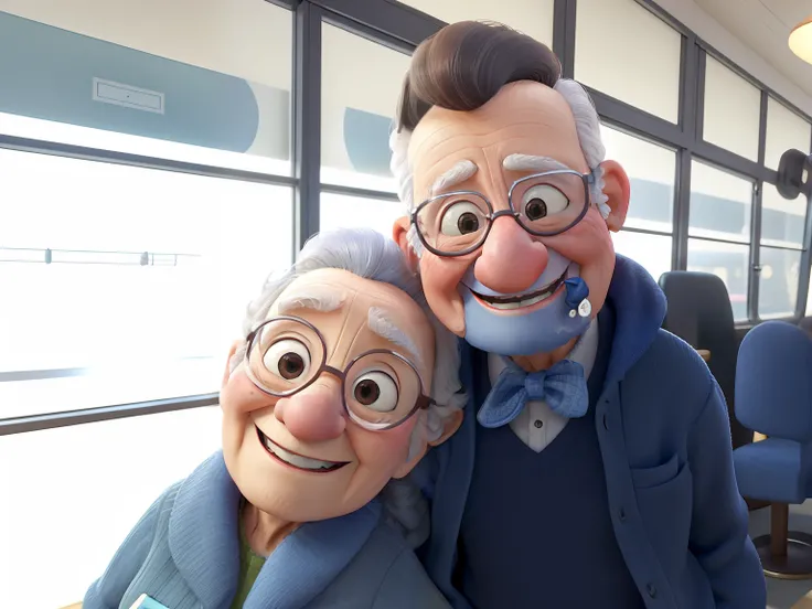 An award-winning image of an adorable smiling elderly couple, correr uma maratona de rua, no estilo da Aardman Animations, Arthur Boyd, Picasso, 3d renderizado, soft lighting