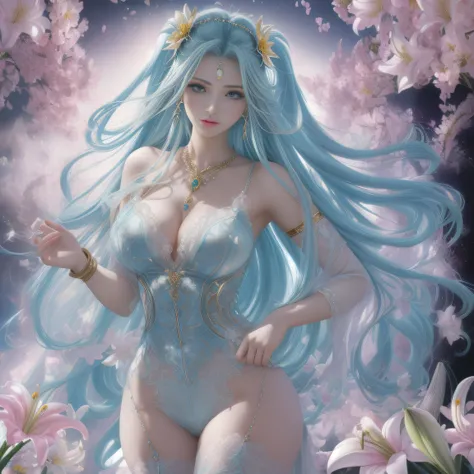 (anime (Ahh my goddess), belldandy), ultra realistic 8k cg, picture-perfect face, flawless, clean, masterpiece, professional artwork, famous artwork, cinematic lighting, cinematic bloom, perfect face, beautiful face, fantasy, dreamlike, unreal, science fic...