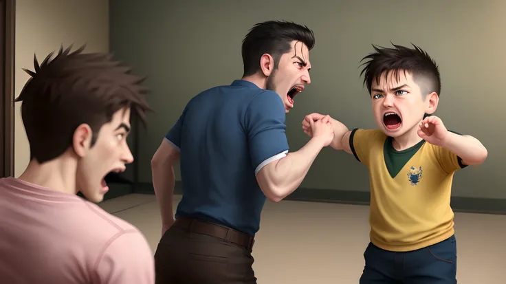 Man angrily yelling at his little son