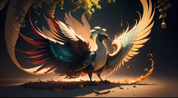 peacock，chinesedragon，Big peacock，fatness，The body is hugely fat，Feathers like Chinese phoenixes，Peacock wings，It has countless thick dragon tails，The tail has the tail feathers of the Chinese phoenix peacock，Dressed in a variety of Chinese national costum...