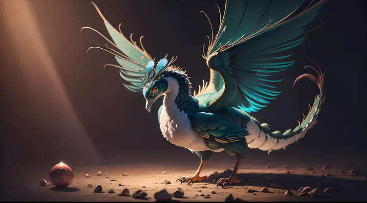 peacock，chinesedragon，Big peacock，fatness，The body is hugely fat，Feathers like Chinese phoenixes，Peacock wings，It has countless thick dragon tails，The tail has the tail feathers of the Chinese phoenix peacock，Dressed in a variety of Chinese national costum...