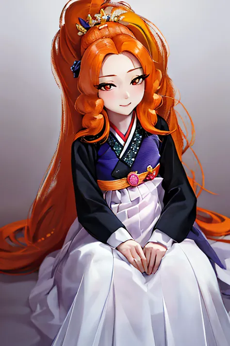 hanbok, mlpdazzle, portrait, orange hair, hair pin, (best quality,4k,8k,high resolucion,masterpiece:1.2),ultra-detailed,realisit...