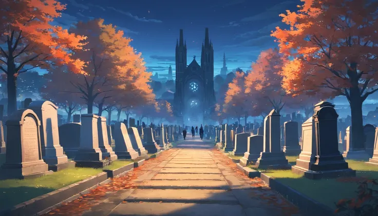 There is a cemetery，There are a lot of tombstones in the background, vampire au yeux rouge, Save photos of Alexei Egorov at night, auteur：Eglon van der Neer, bussiere rutkowski andreas rocha, Strange nostalgic concept art, background, auteur：Otakar Kubin, ...