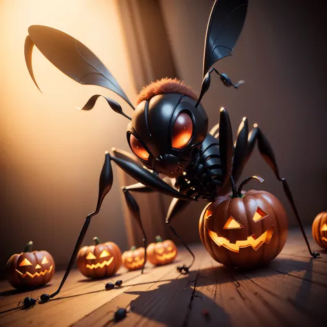 Halloween Ant，Center element，（master-piece，bestquality：1.2），Best Lights，best shadows，Show background, stylized 3d render