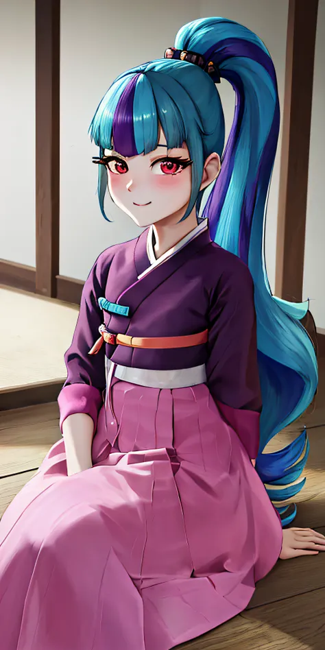 hanbok, mlpsonata, profile, ponytail, blue hair, hair pin, (best quality,4k,8k,high resolucion,masterpiece:1.2),ultra-detailed,r...