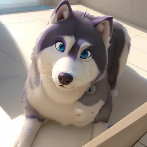 Um husky siberiano, com um olho azul e outro castanho, estilo Pixar melhor qualidade